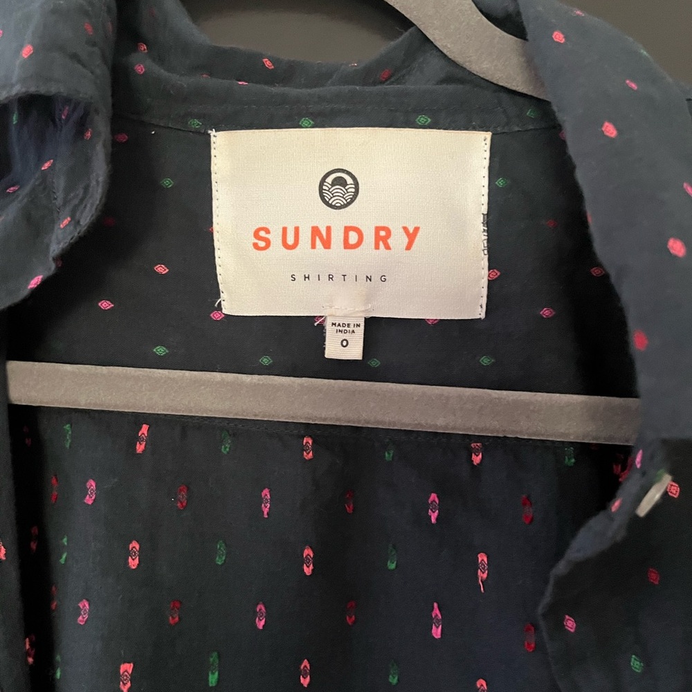 Sundry Navy Shirt with Pink and Green Accents size 0